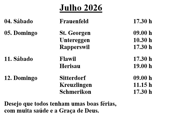 Missas Julho de 2026