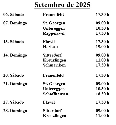 Missas Setembro de 2025